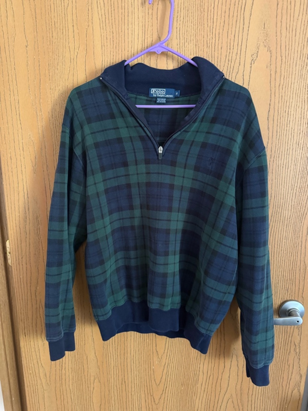 Ralph Lauren Navy and Green Plaid Half-Zip Sweater